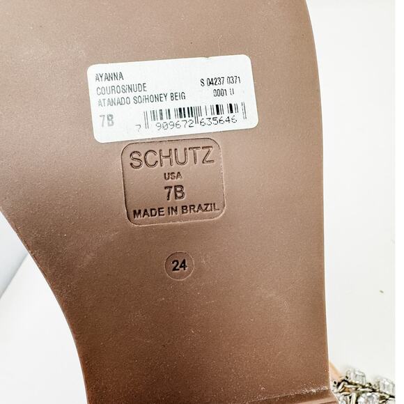 SCHUTZ Crystal Embellished Leather Strappy Thong Sandals size 7B Neutral Boho - Picture 11 of 12